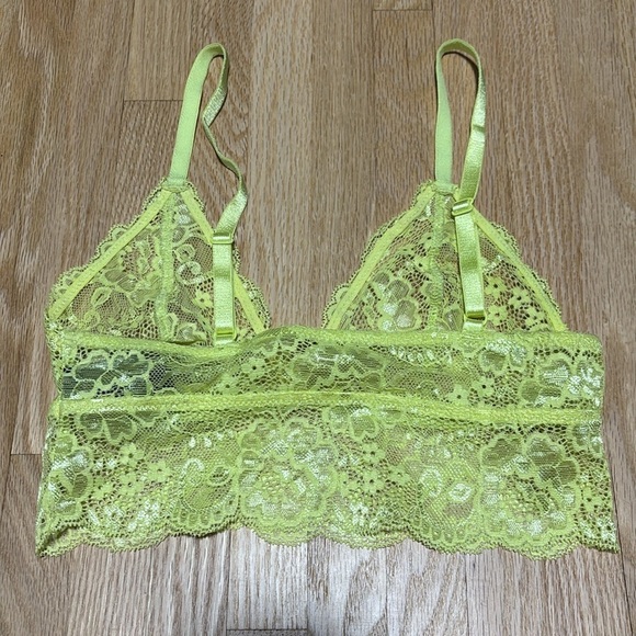 Kendall + Kylie  Neon Greeny Yellow Floral Lace Bralette Adjustable Strap - Picture 2 of 4